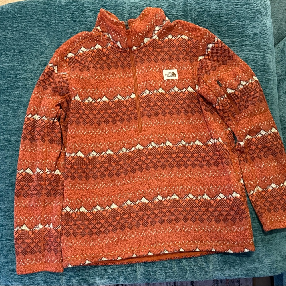 The North Face Men's Orange Patterned Zip-Up Sweater